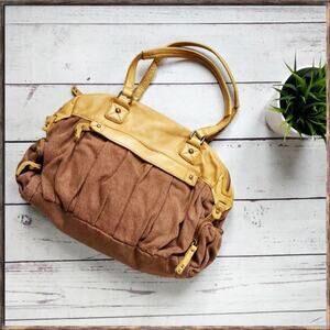 SCHULER AND SONS PHILADELPHIA Leather Canvas Purse Tan Brown Medium